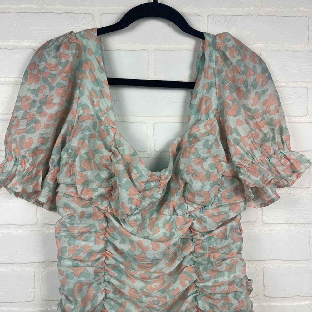 Runaway The Label Mini Dress Ruched Pink and teal Leopard Dress XL / 10 Cute - Picture 5 of 12